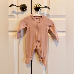 Ribbed Dusty Pink Footed One-Piece with 2way Zip